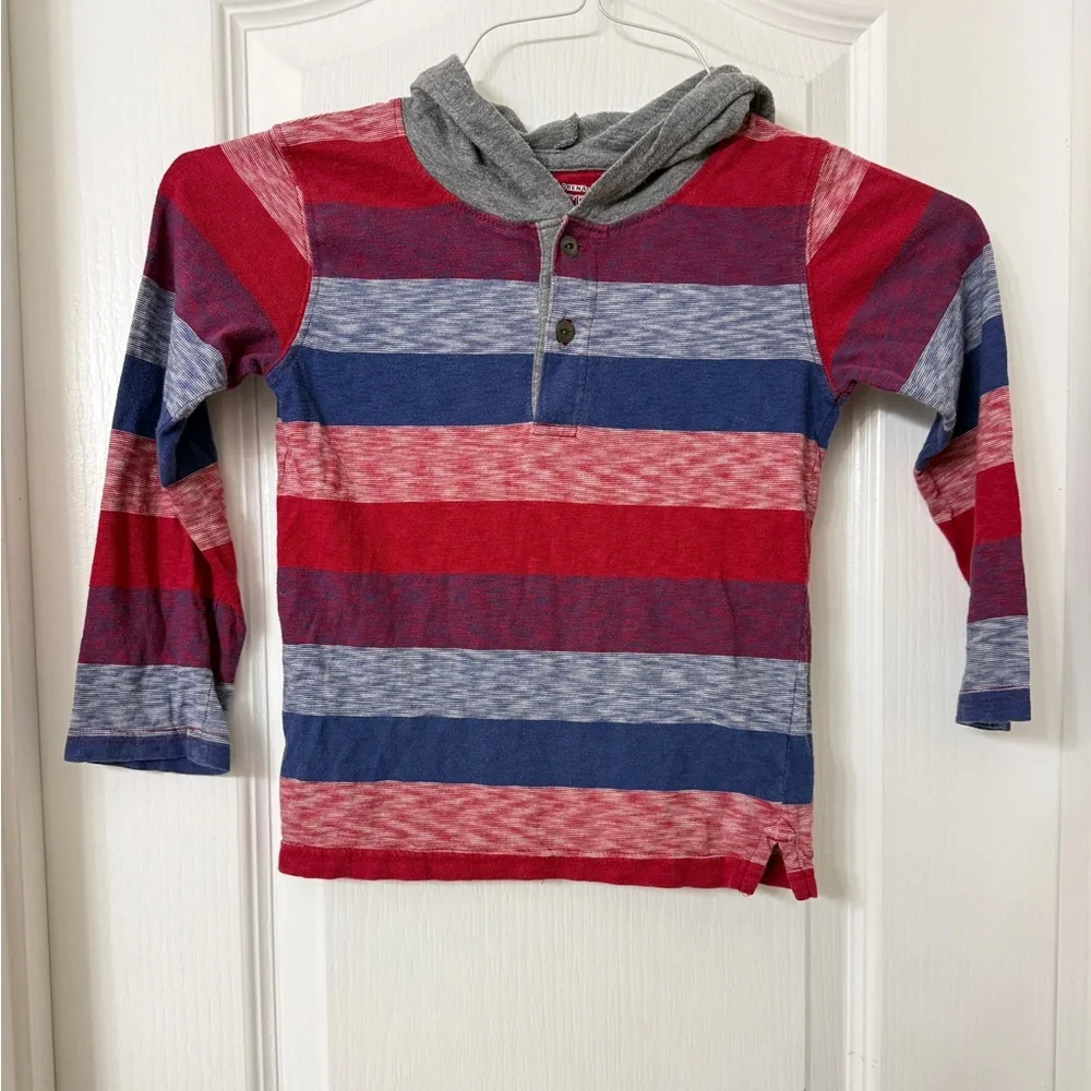 The Children's Place boys red & blue striped long sleeve hooded cotton shirt 4T